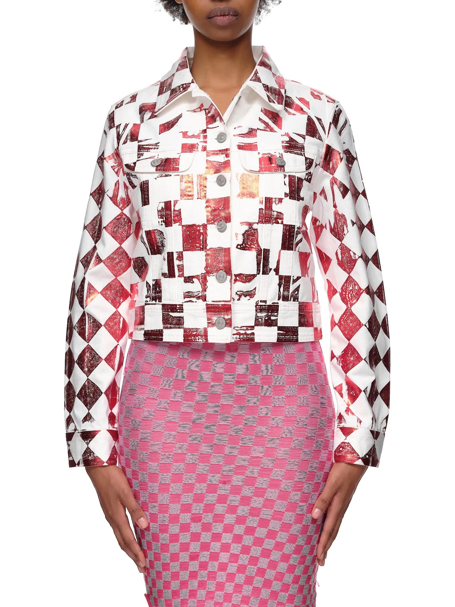 Check Print Denim Jacket (S62AN0065-S30653-RED-WHITE-CHE) sold by lorenzo