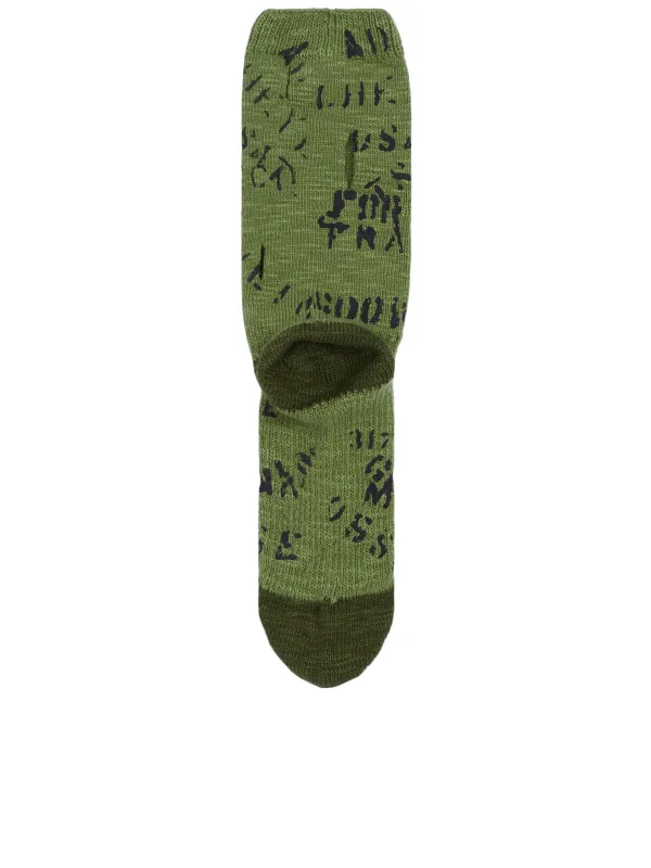Jacquard Socks (K2203XG519-KHAKI) made by Kapital