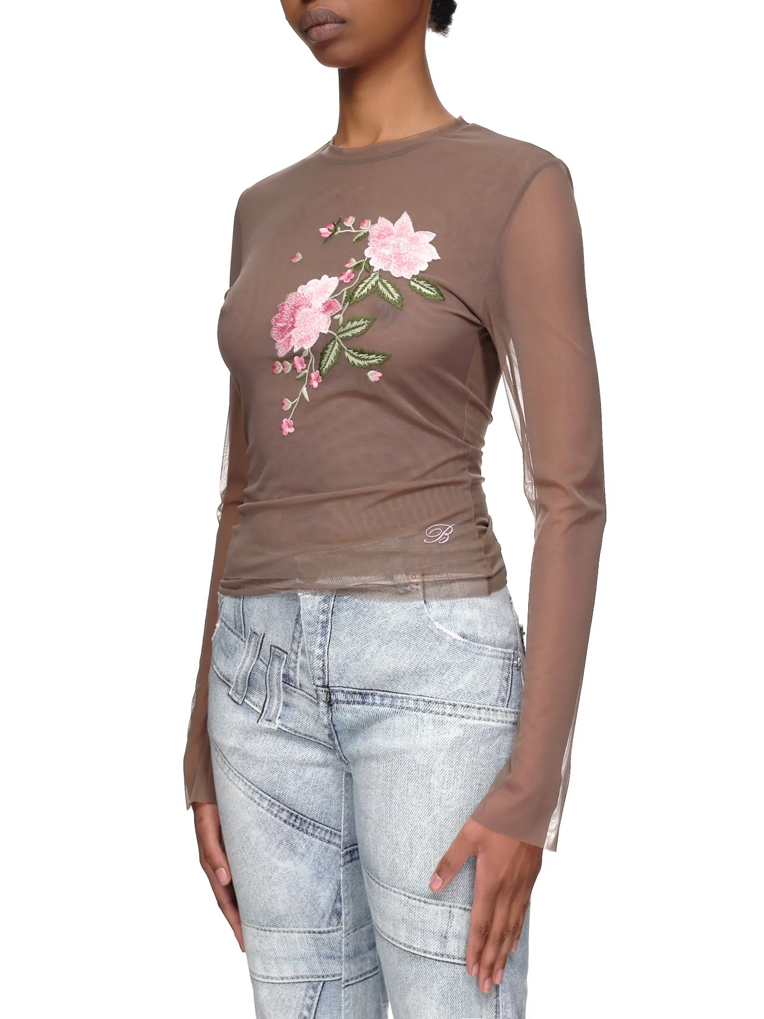 Long Sleeve Embroidered Blouse (2C086S-N0566-FANGO-BROWN) sold by lorenzo product image thumbnail 2