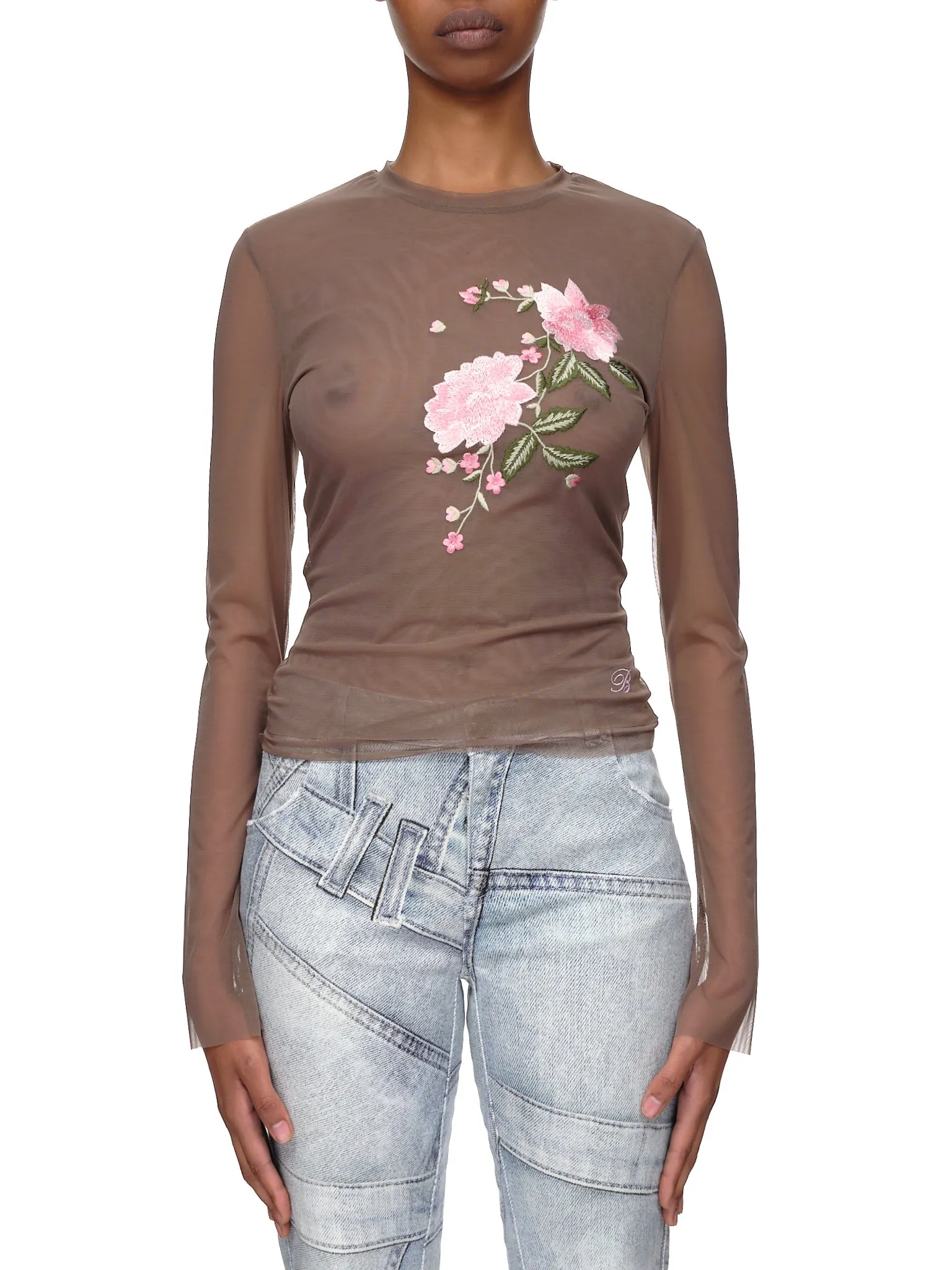 Long Sleeve Embroidered Blouse (2C086S-N0566-FANGO-BROWN) sold by lorenzo