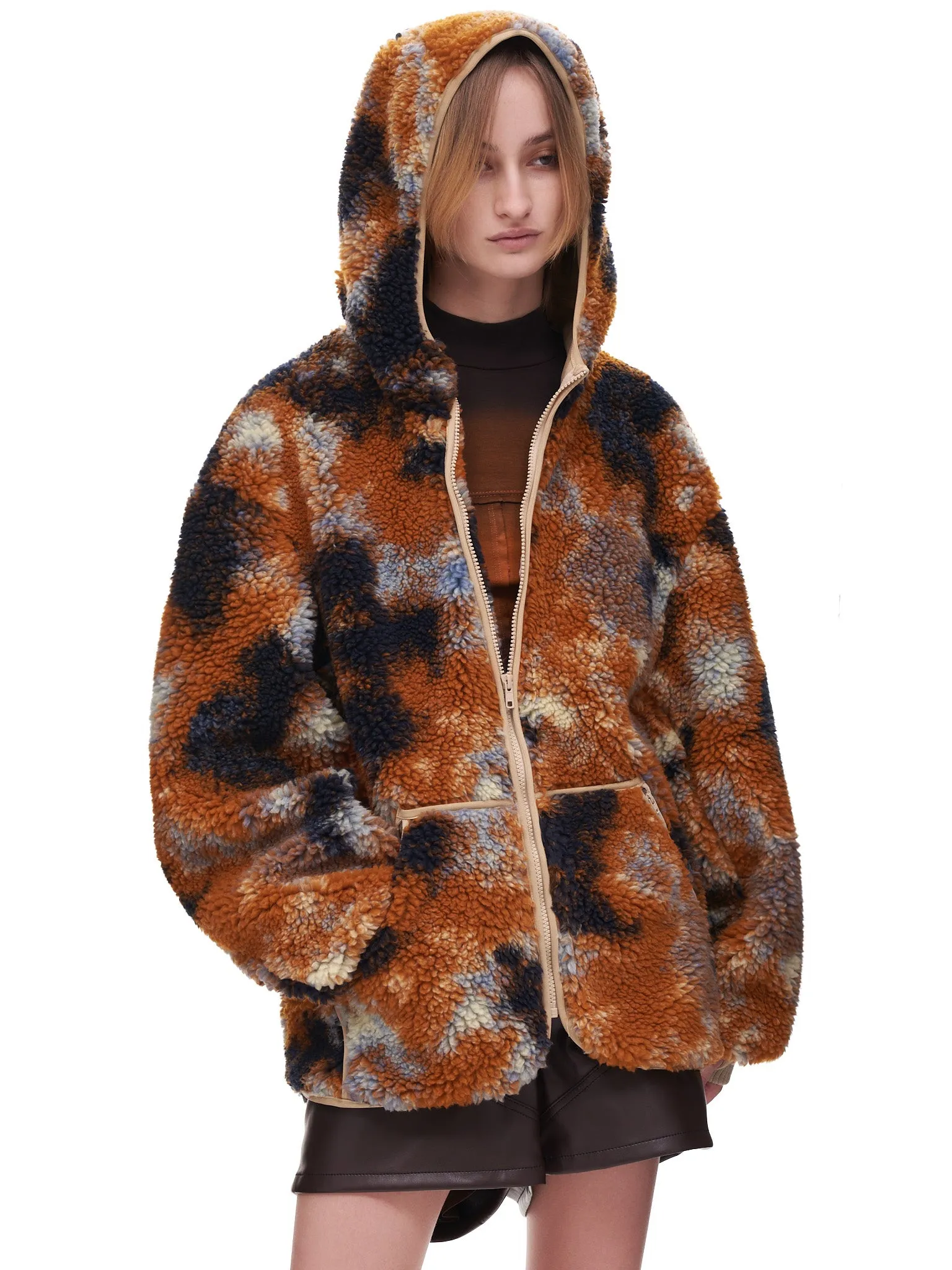Oversized Zip up Fleece Hoodie (R13WR070-R104A-RUST-CAMO) sold by lorenzo product image thumbnail 4