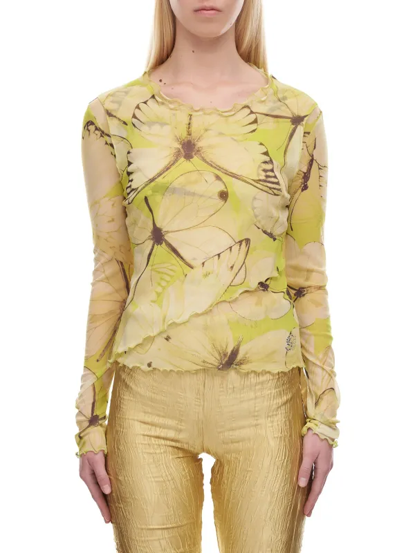 Butterfly Tulle Blouse (2C046A-LIME-GIALLO) sold by lorenzo