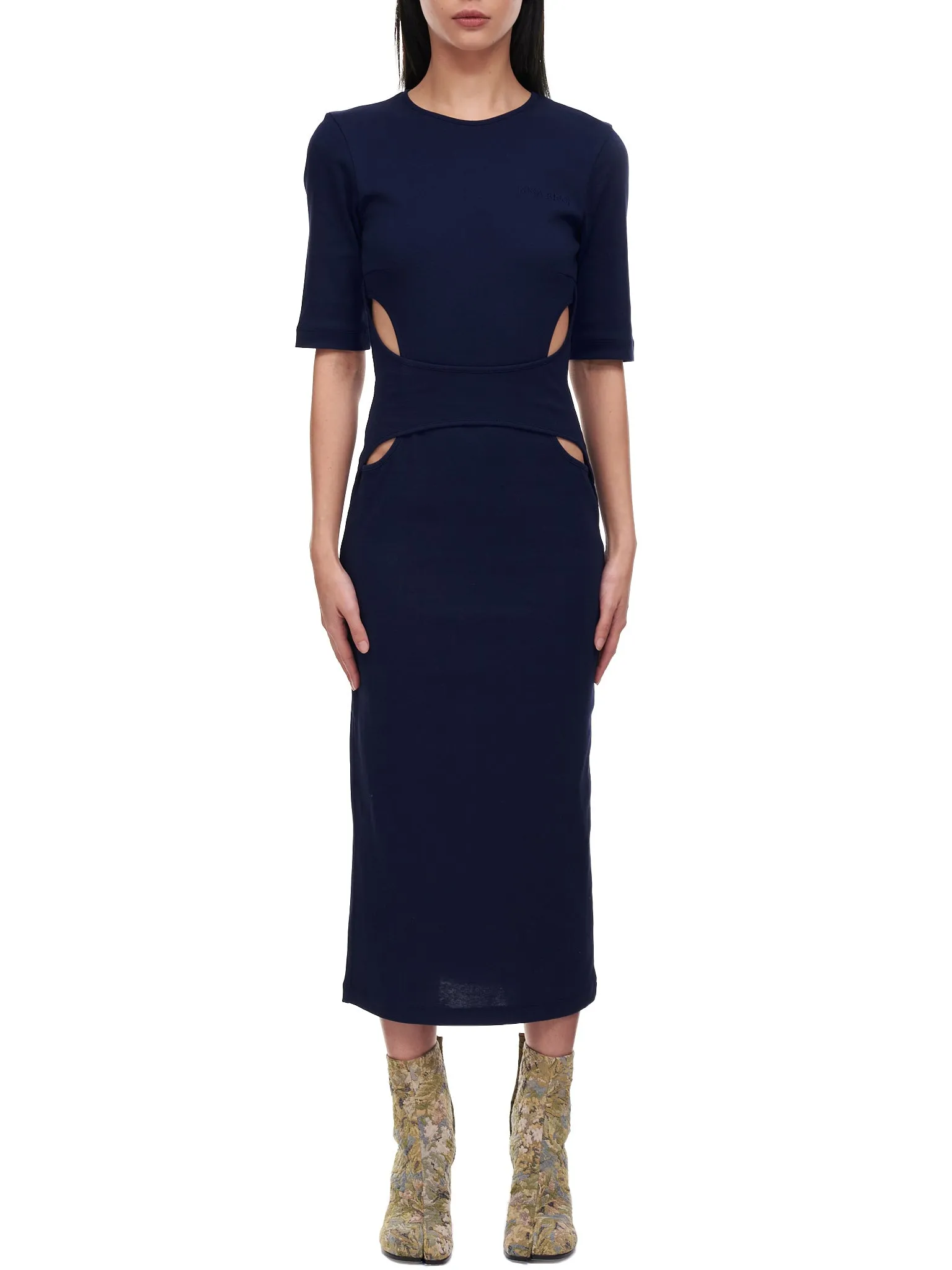 Layered Bodycon Cutout Dress (22PJRO009CO1001-NAVY-BLUE) sold by lorenzo