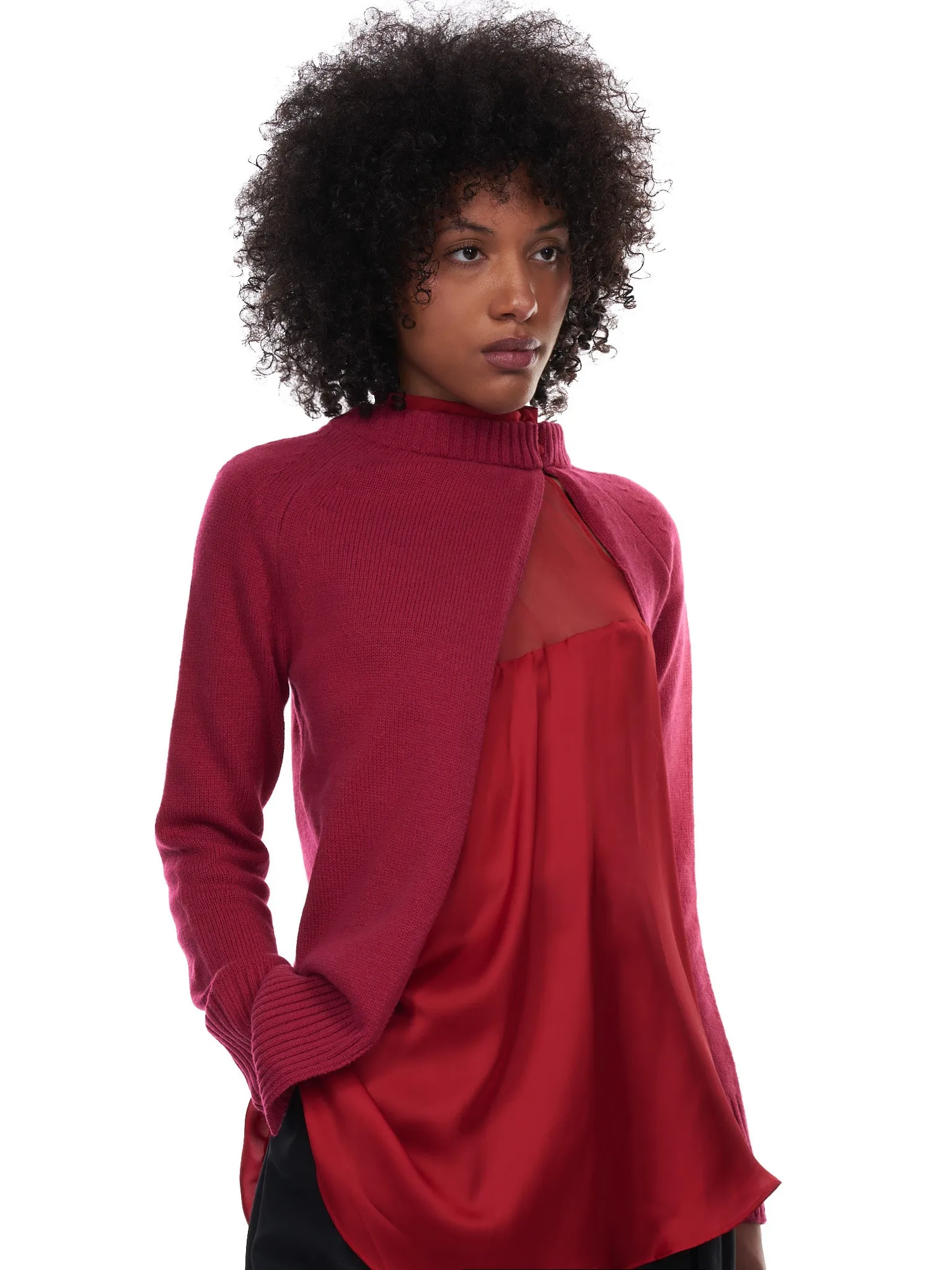 Wool Knit X Satin Sweater (21-05831-PINK-RED) sold by lorenzo product image thumbnail 4