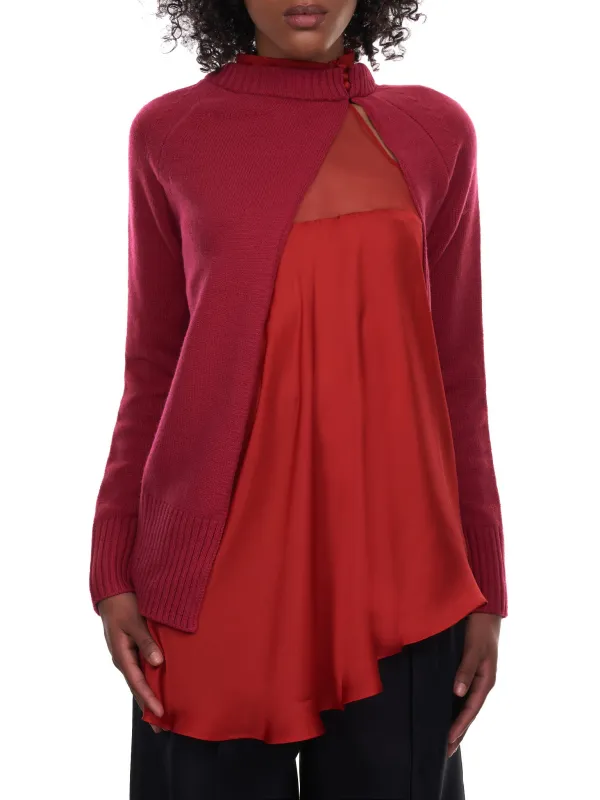 Wool Knit X Satin Sweater (21-05831-PINK-RED) made by Sacai