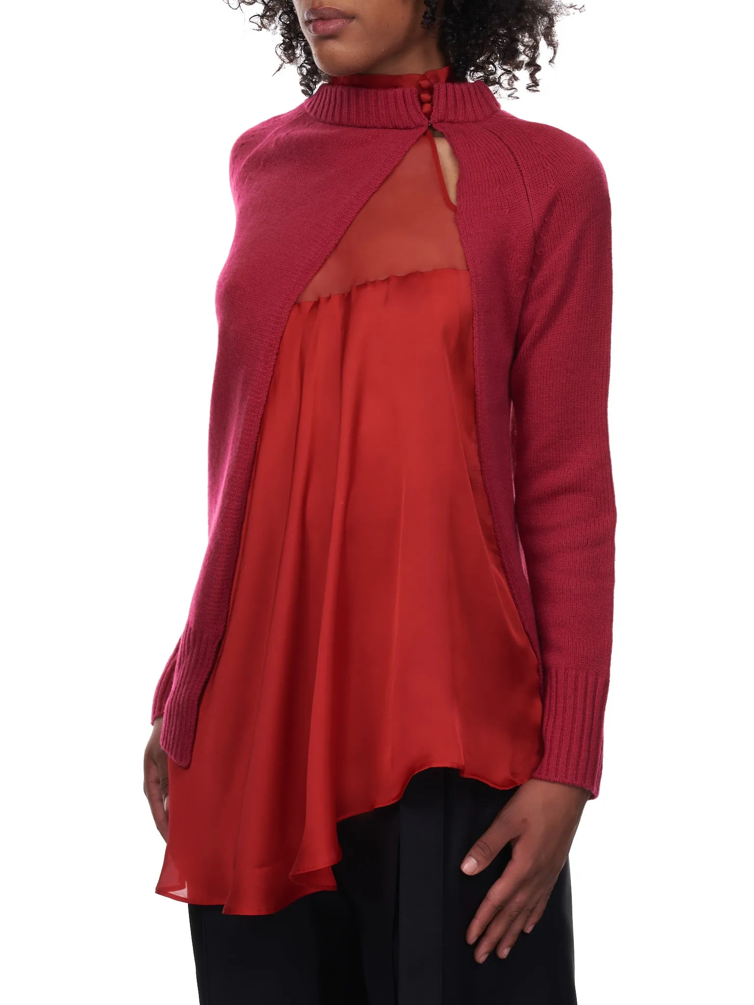 Wool Knit X Satin Sweater (21-05831-PINK-RED) sold by lorenzo product image thumbnail 2