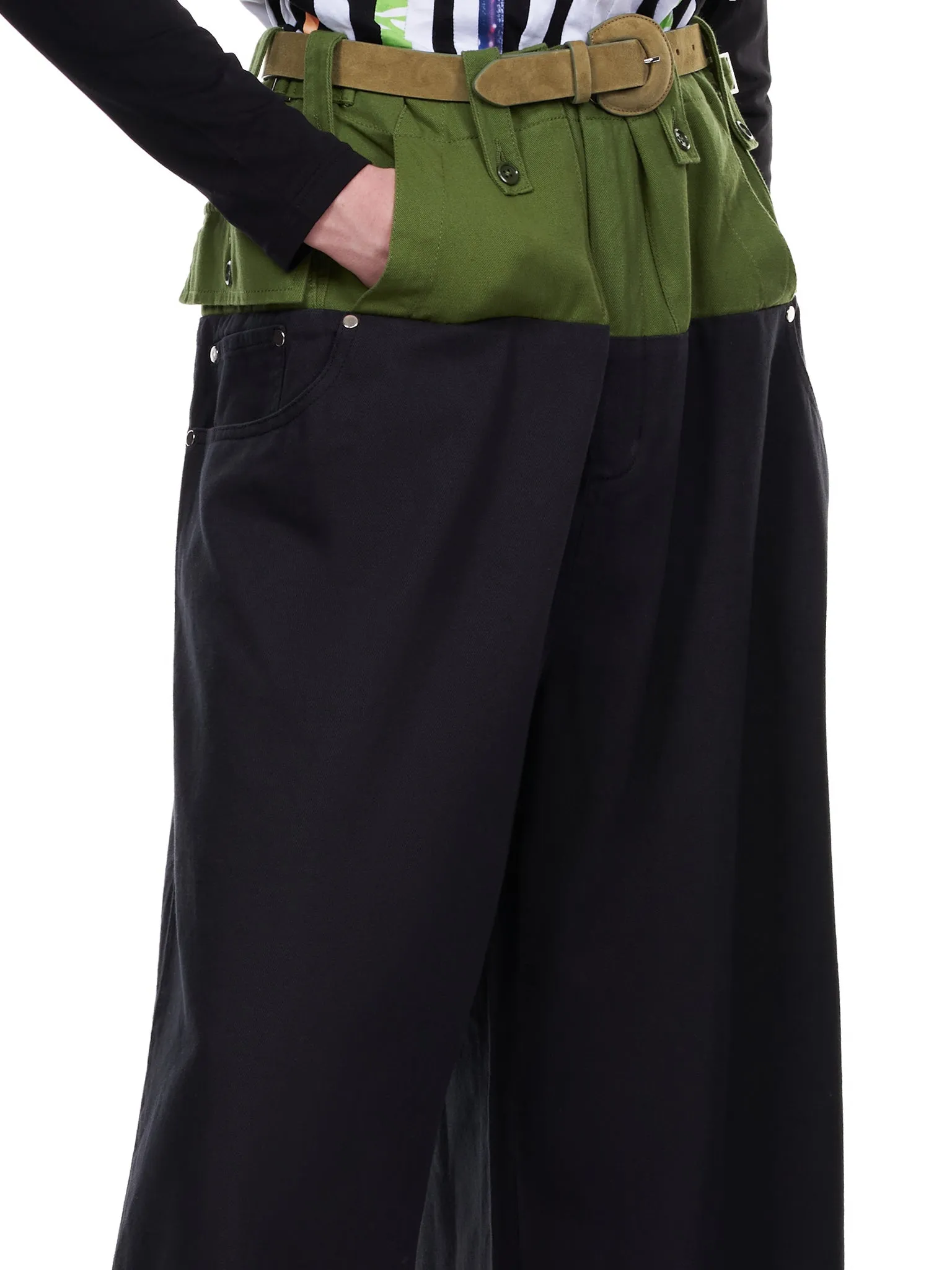 Two Tone Wide Trousers (10-PANTS-BLACK-GREEN) sold by lorenzo product image thumbnail 5