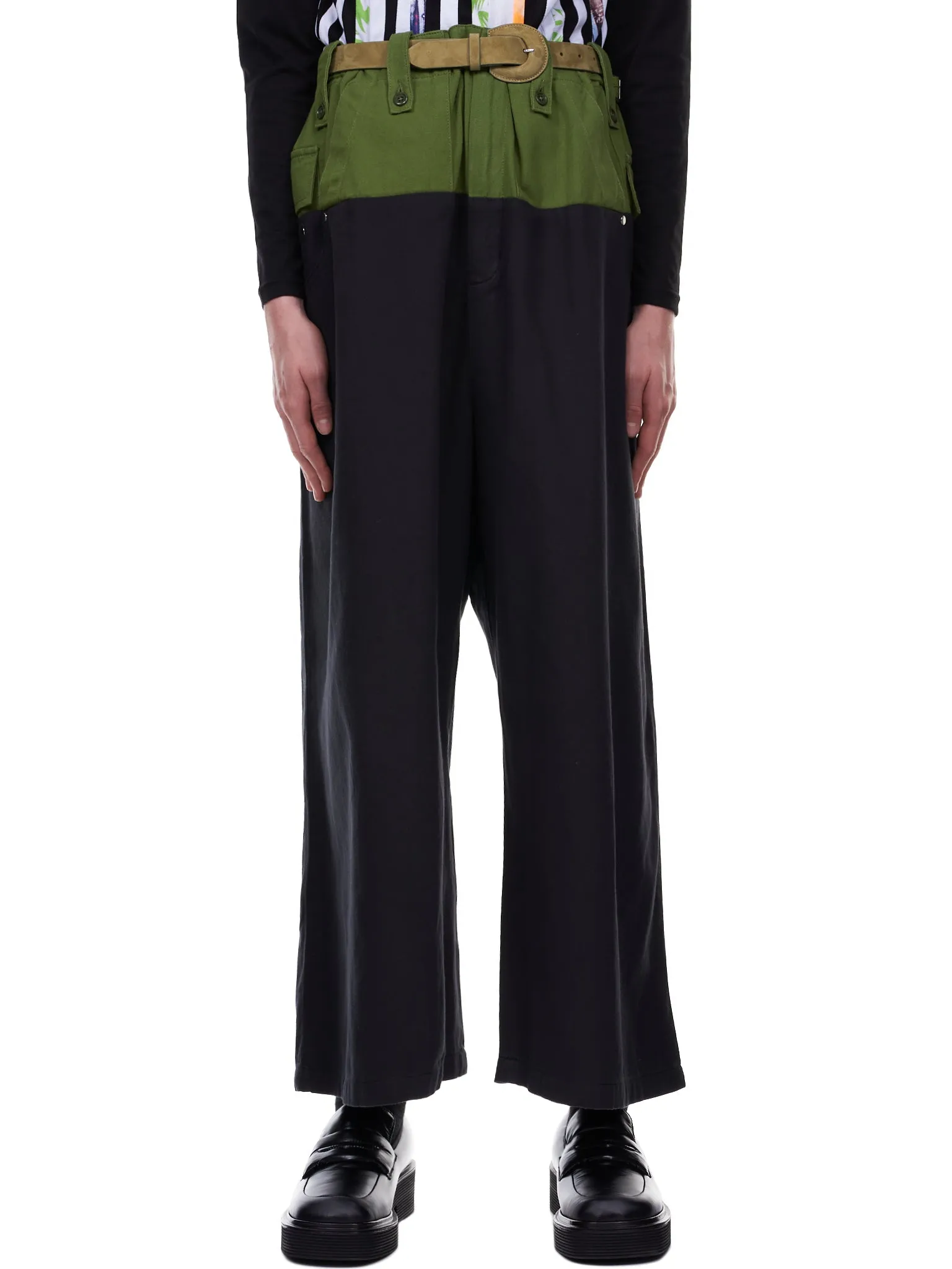 Two Tone Wide Trousers (10-PANTS-BLACK-GREEN) sold by lorenzo