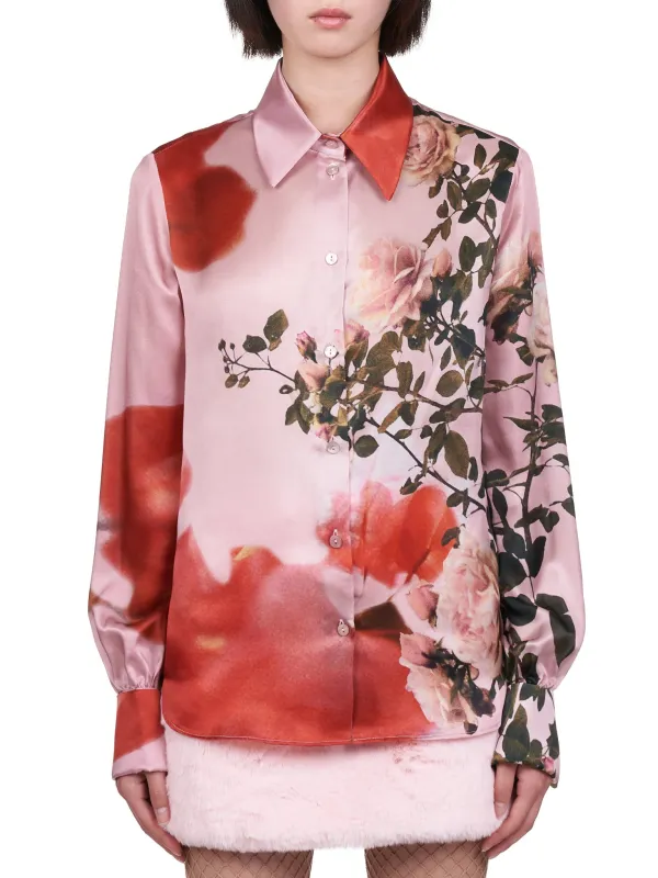 Silk Rose Print Shirt (2C03A-146-PINK) made by Blumarine