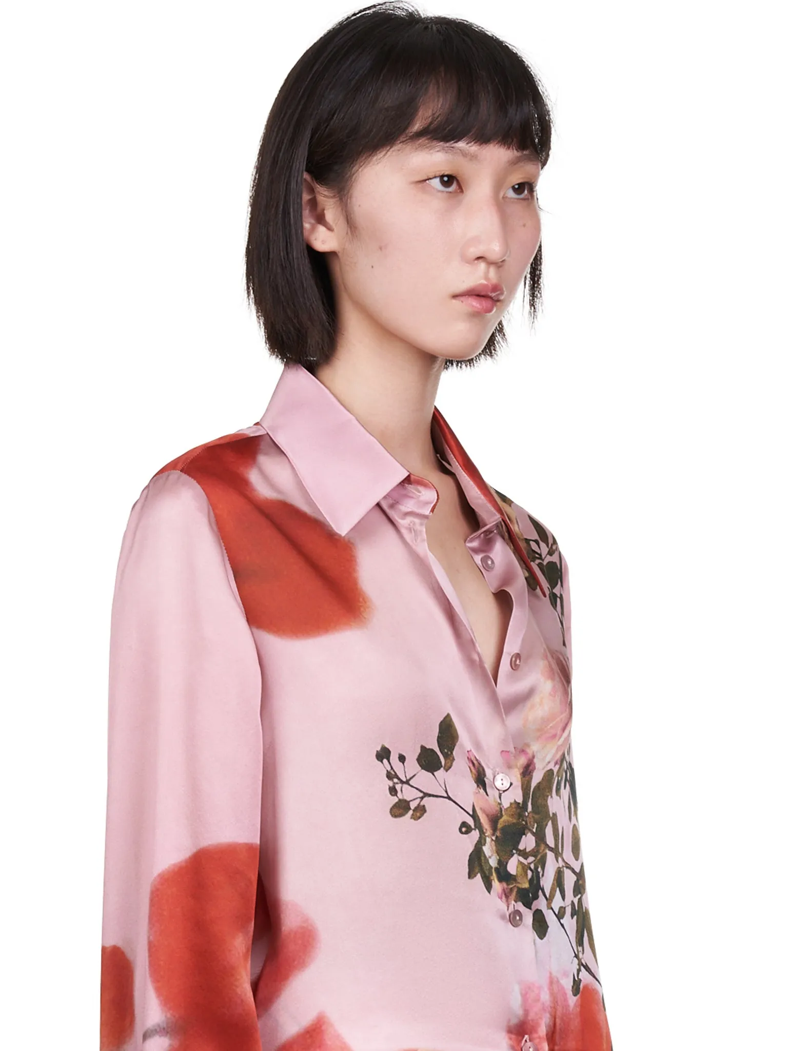 Silk Rose Print Shirt (2C03A-146-PINK) sold by lorenzo product image thumbnail 4