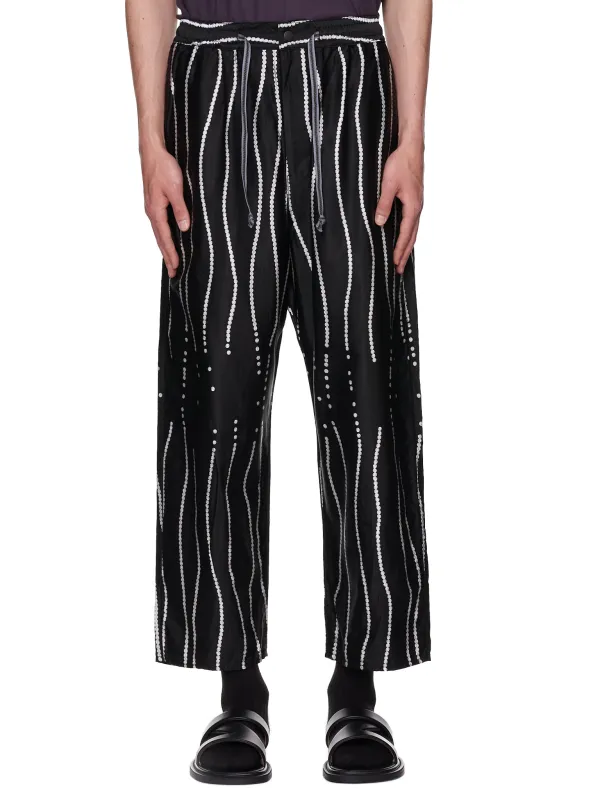 Staggered Pearl Easy Trousers (K2105LP136-BLACK) made by Kapital