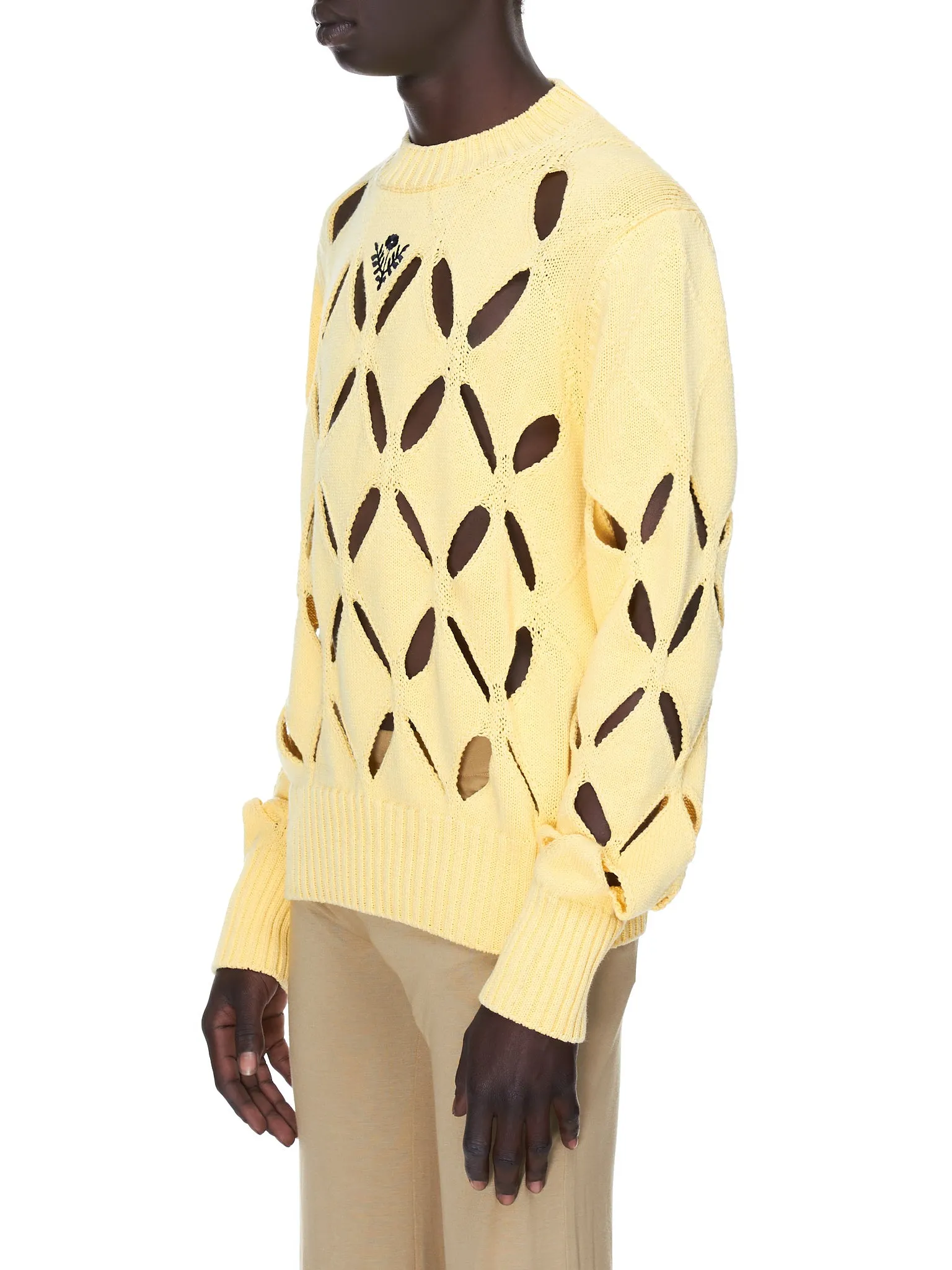 Floral Embroidered Diamond Slashed Jumper (KN04-YELLOW) sold by lorenzo product image thumbnail 2