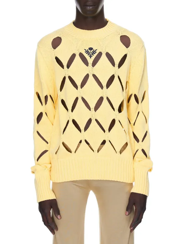 Floral Embroidered Diamond Slashed Jumper (KN04-YELLOW) made by Stefan Cooke