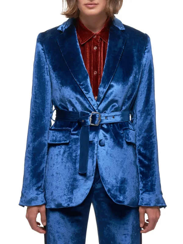 Terry Liquid Velvet Belted Blazer (14VV1002-L31-BLUE) sold by lorenzo