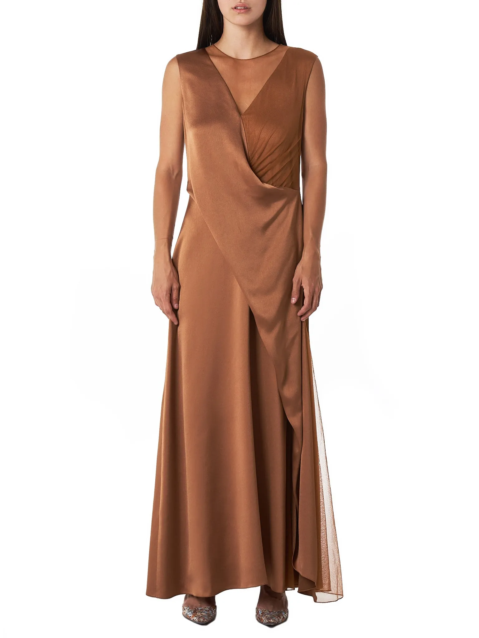 ‘Leona’ V-neck Tulle Layered Dress (9BS5051-TOFFEE) sold by lorenzo