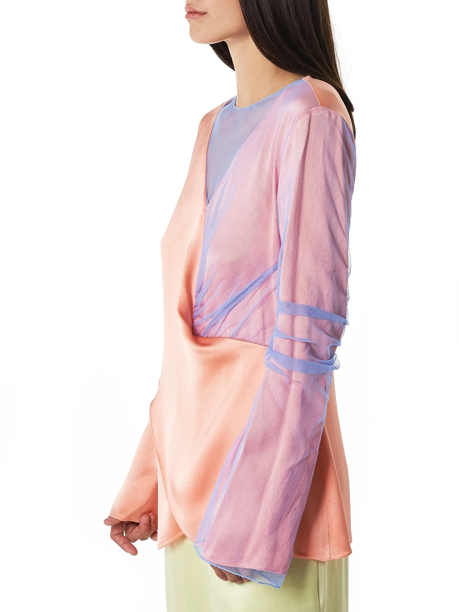 'Bari' V-neck Tulle Layered Top (9BS3032-LT-PEACH) sold by lorenzo product image thumbnail 2