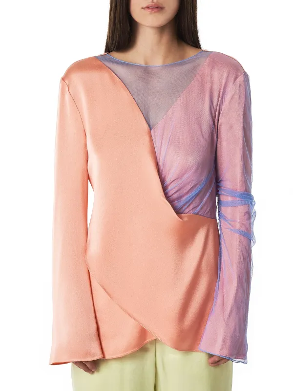 'Bari' V-neck Tulle Layered Top (9BS3032-LT-PEACH) sold by lorenzo