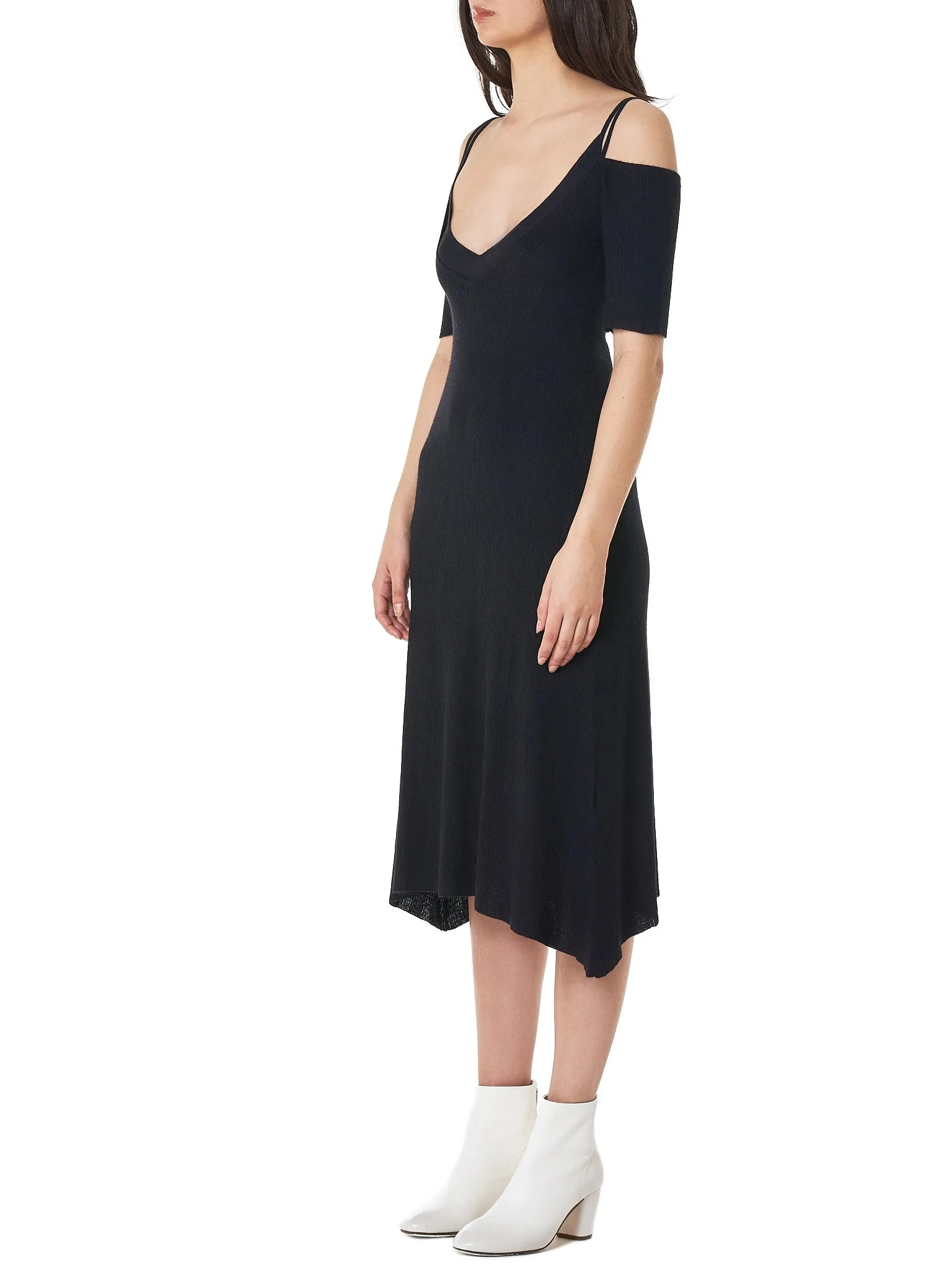 Exposed Shoulder Knit Dress (528-BLACK) sold by lorenzo product image thumbnail 2