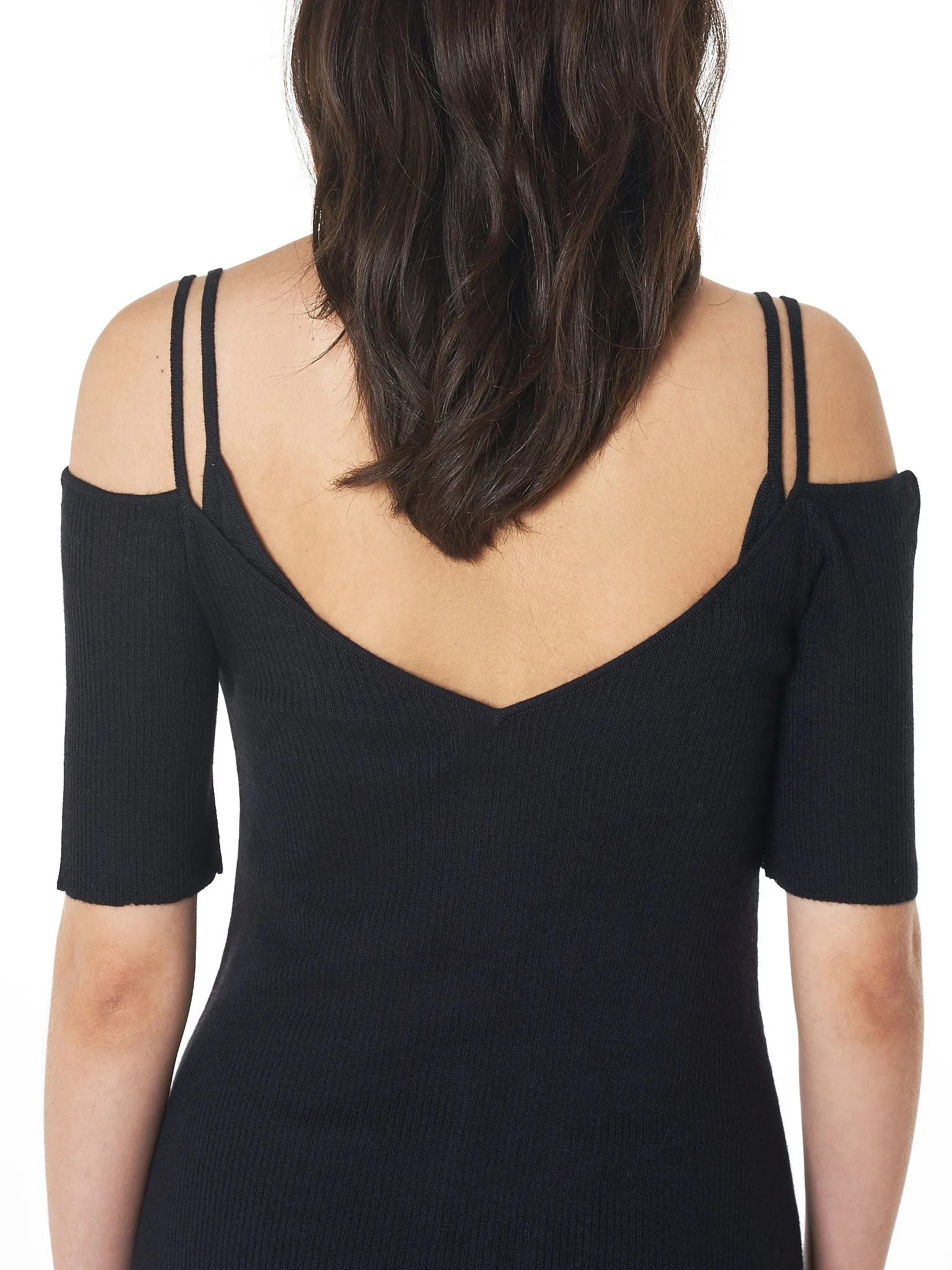 Exposed Shoulder Knit Dress (528-BLACK) sold by lorenzo product image thumbnail 5