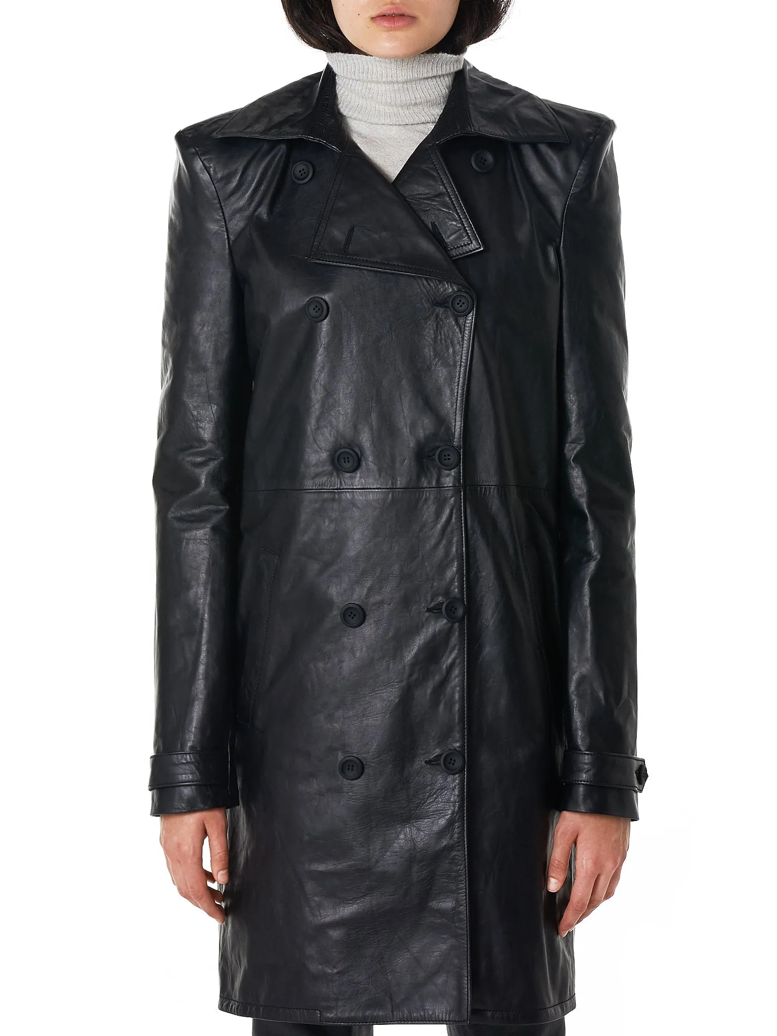 Leather Trench Coat (UWJA007E18216001-BLACK) sold by lorenzo