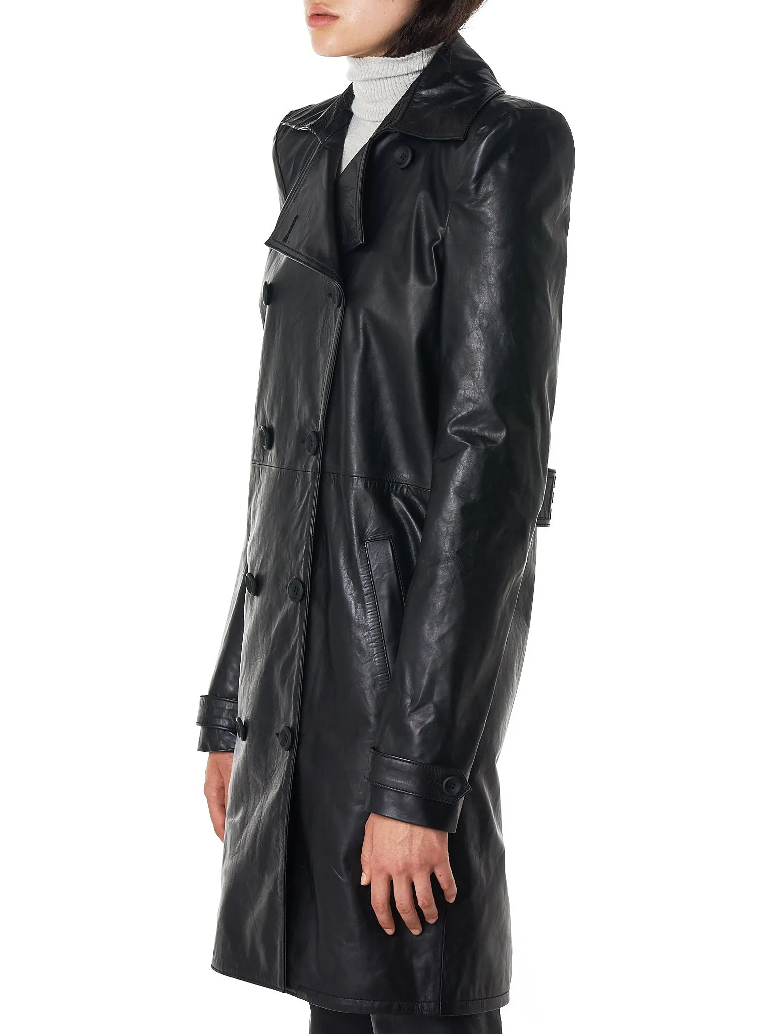 Leather Trench Coat (UWJA007E18216001-BLACK) sold by lorenzo product image thumbnail 2