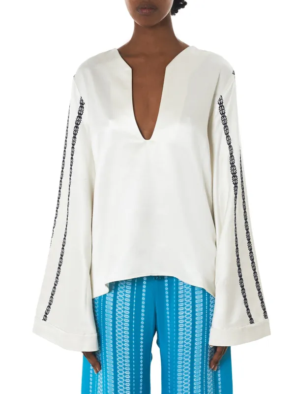 'Astypalaia' Raw Silk Blouse (CLBL149-ASTYPALAIA-IVORY) sold by lorenzo