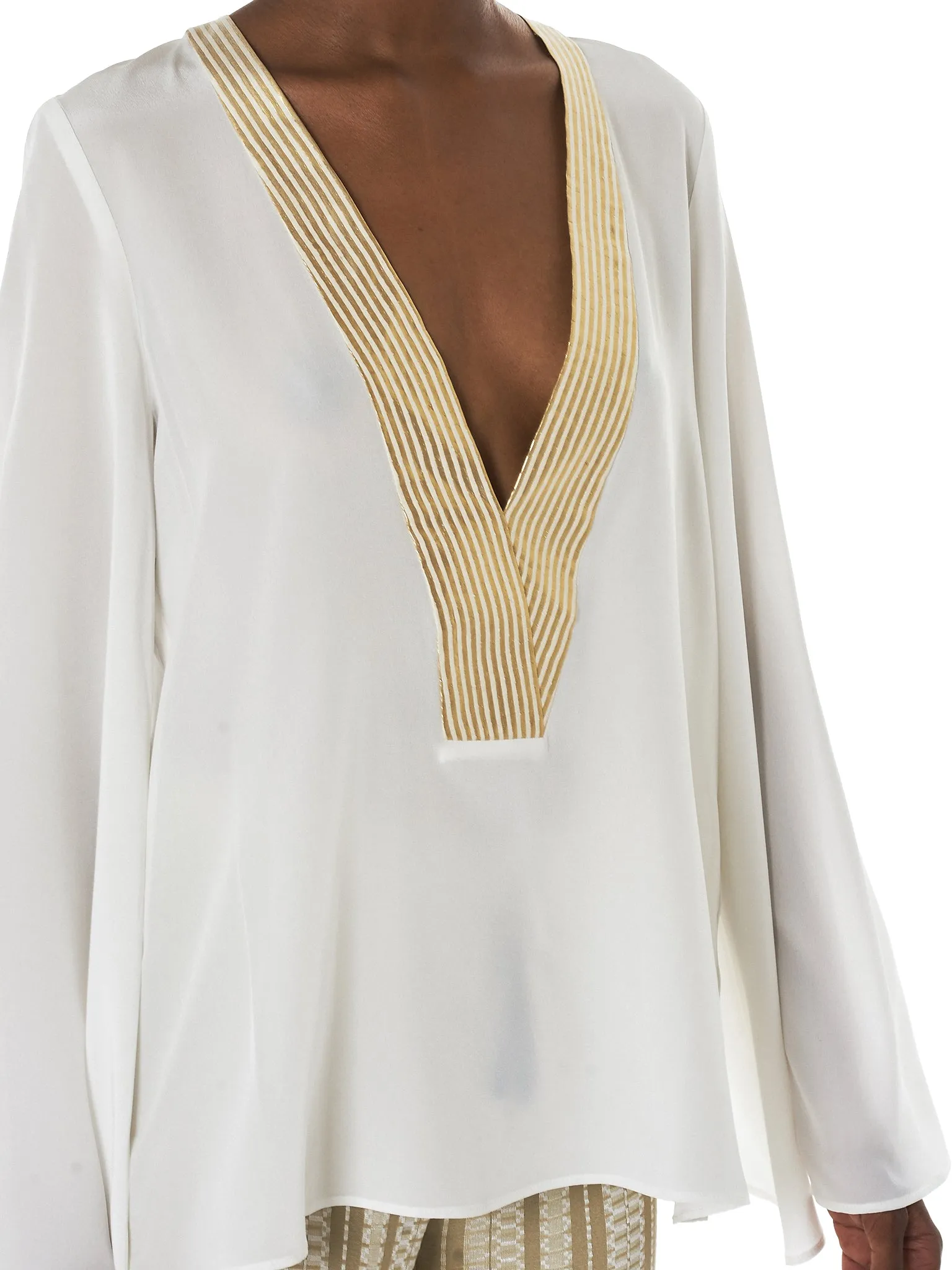 'Hestia' Gold Striped Blouse (CLBL147-HESTIA-IVORY) sold by lorenzo product image thumbnail 4