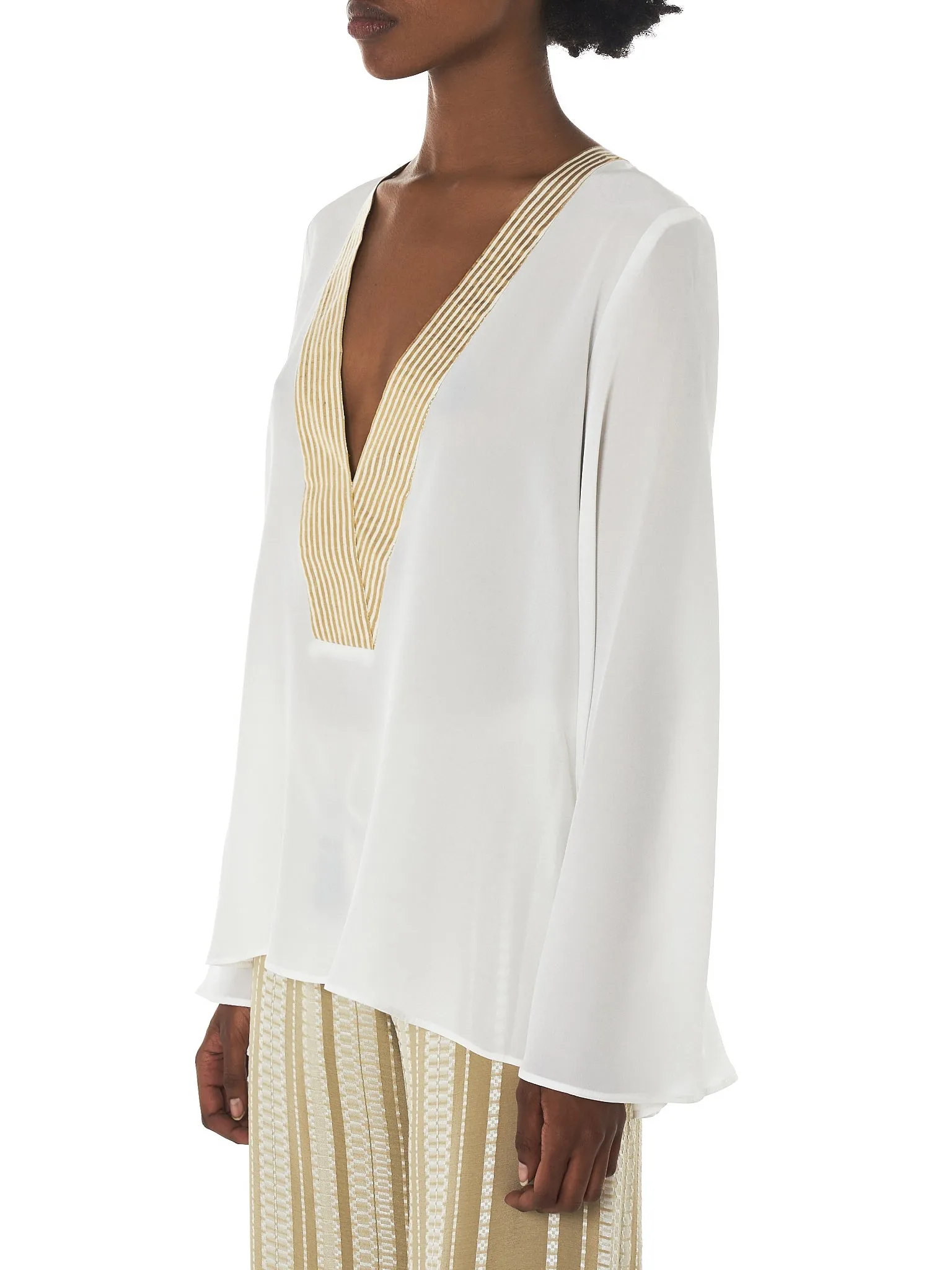'Hestia' Gold Striped Blouse (CLBL147-HESTIA-IVORY) sold by lorenzo product image thumbnail 2