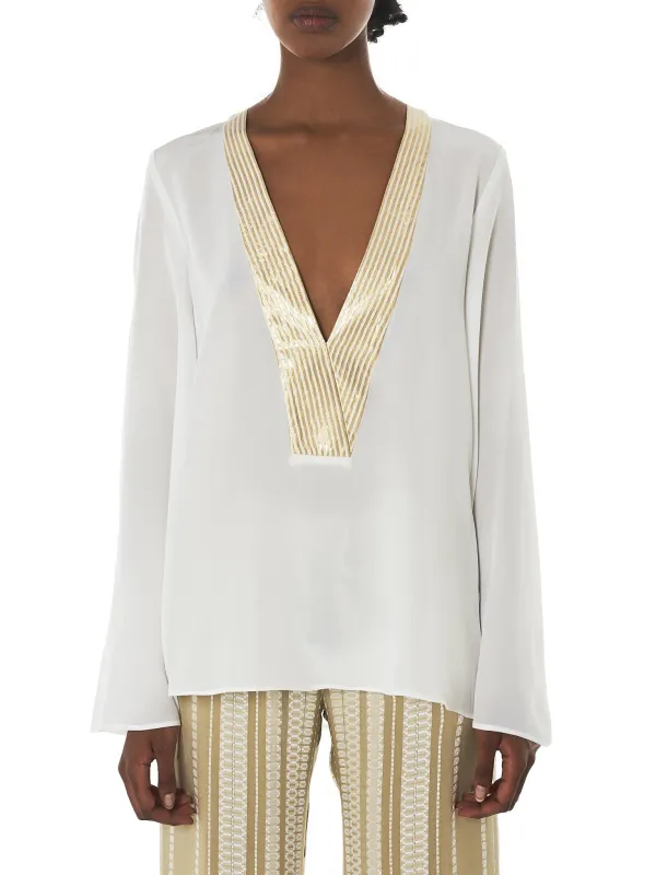 'Hestia' Gold Striped Blouse (CLBL147-HESTIA-IVORY) sold by lorenzo