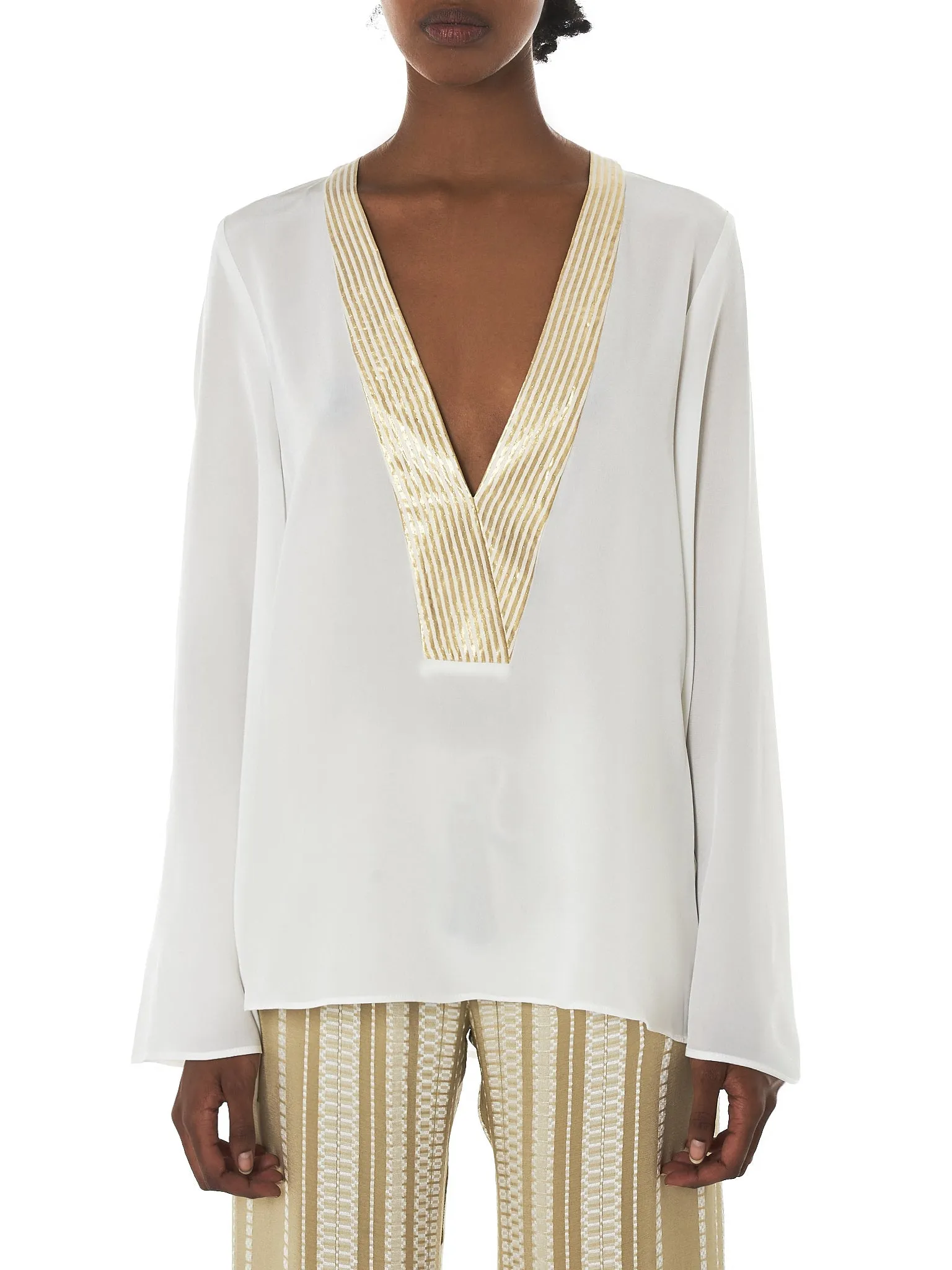 'Hestia' Gold Striped Blouse (CLBL147-HESTIA-IVORY) sold by lorenzo