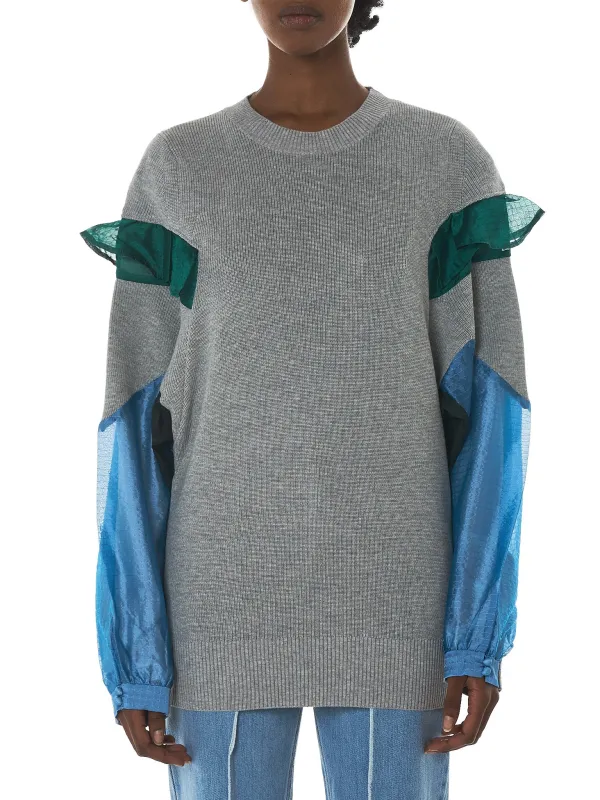 Ruffled Panel Crewneck Pullover (18-03804-LGRAY-GREEN-LBLUE) sold by lorenzo