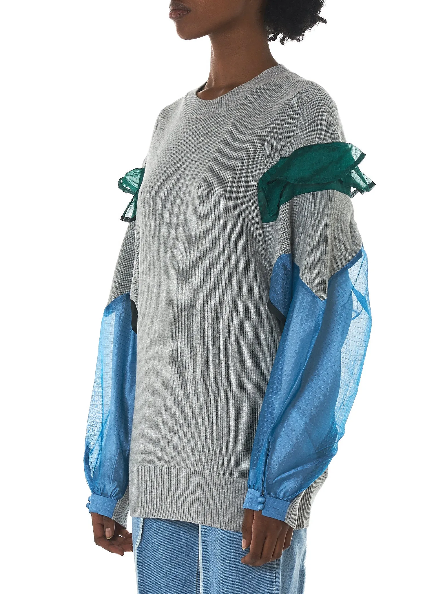 Ruffled Panel Crewneck Pullover (18-03804-LGRAY-GREEN-LBLUE) sold by lorenzo product image thumbnail 2