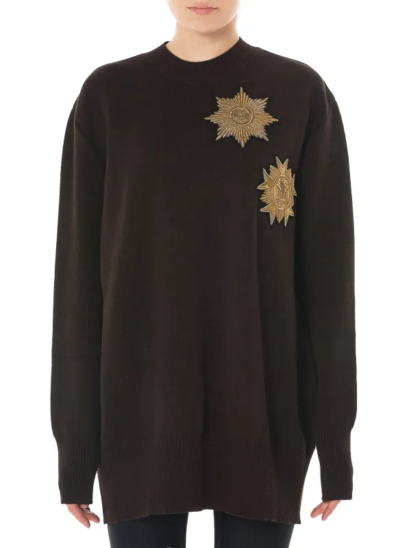 Embroidery Knit Crewneck Sweater (R417K07-DARK-BROWN) sold by lorenzo