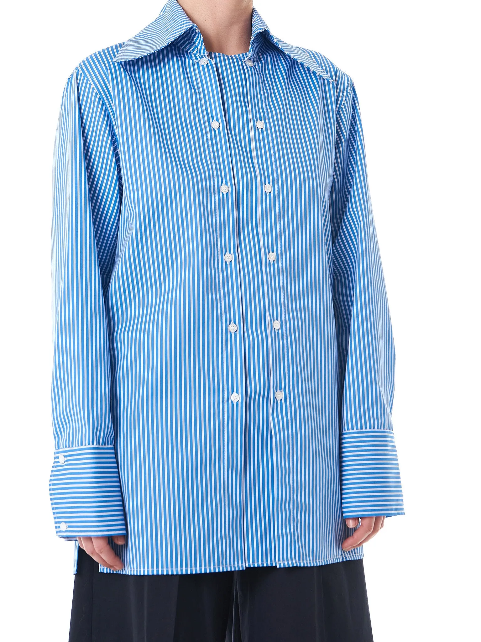 Striped Dual-Buttoned Shirt (SH02-W-STRIPES-LILAC-WHITE) sold by lorenzo product image thumbnail 4