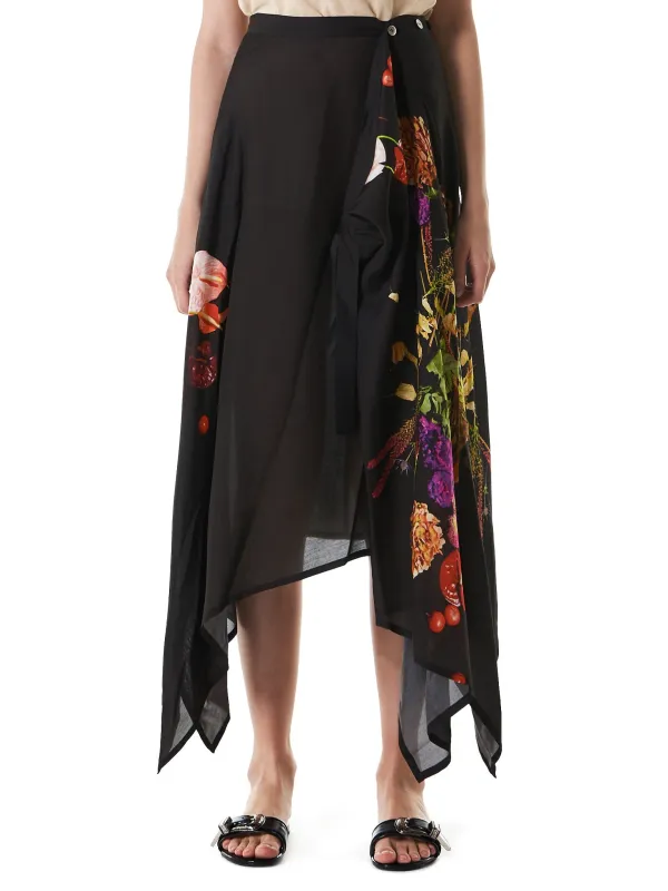 Floral Handkerchief Hem Skirt (N2171-S01-204-2-BLACK) sold by lorenzo