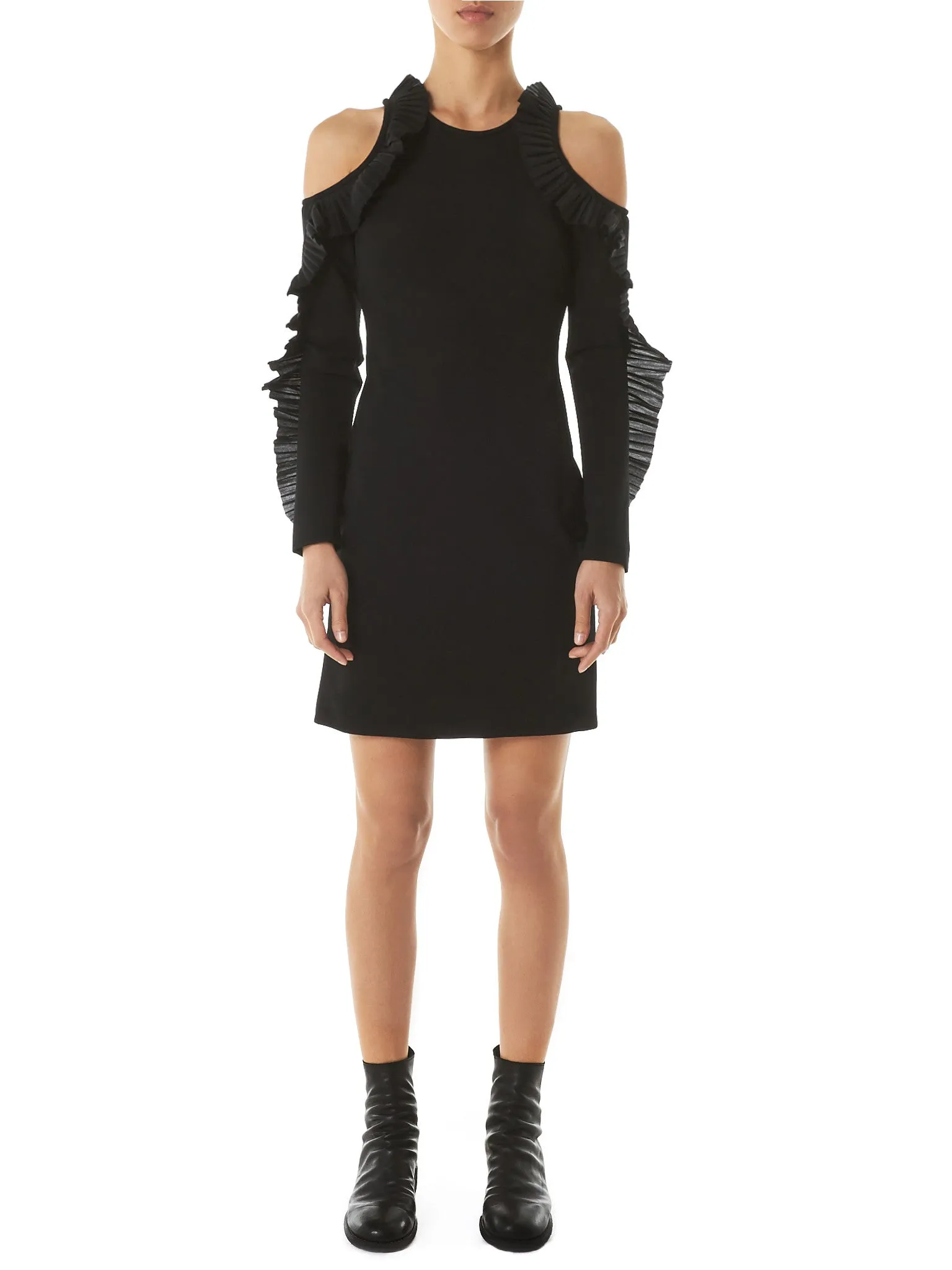 Open-Shoulder Ruffled Dress (DK51D-BLACK) sold by lorenzo