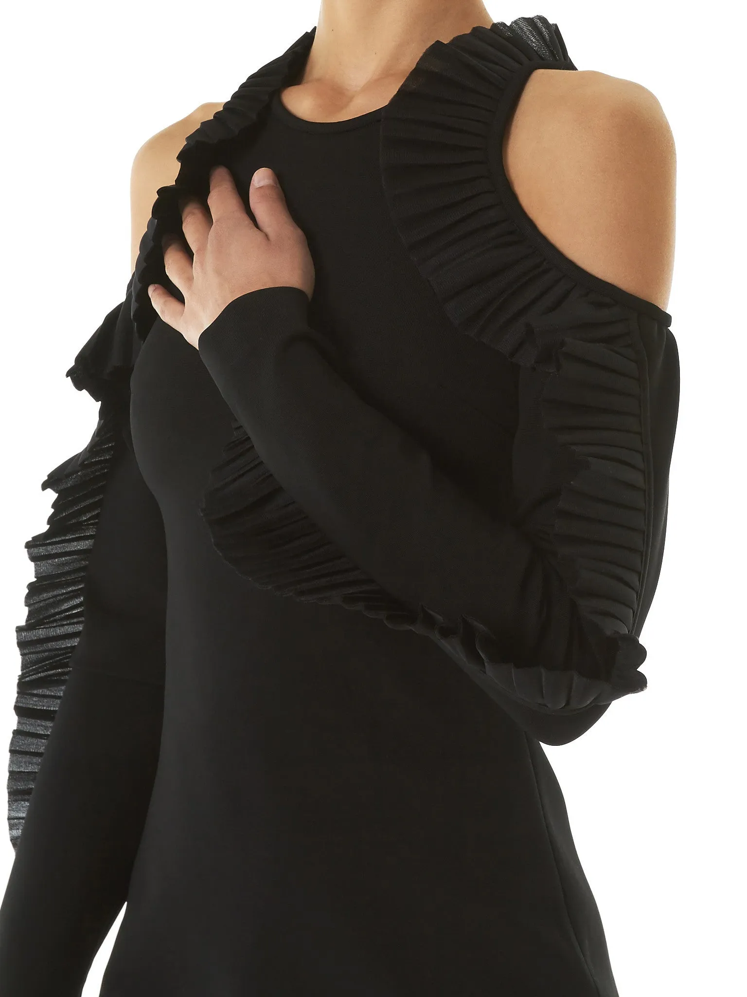 Open-Shoulder Ruffled Dress (DK51D-BLACK) sold by lorenzo product image thumbnail 5