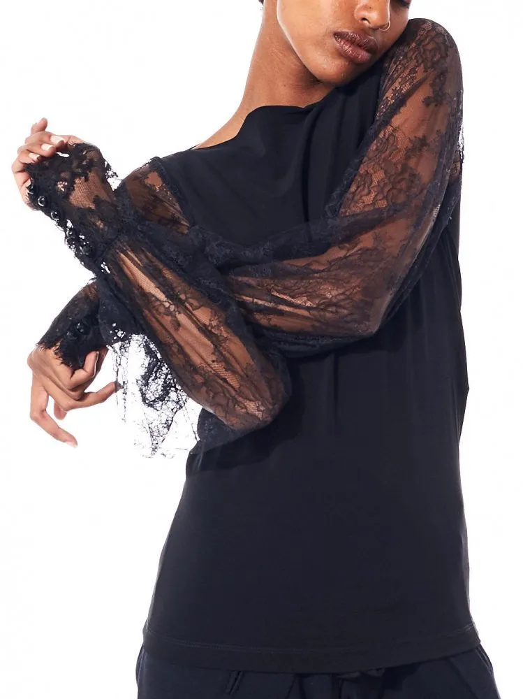 Lace Sleeve Top (S188 S88 999/BLACK) sold by lorenzo product image thumbnail 5