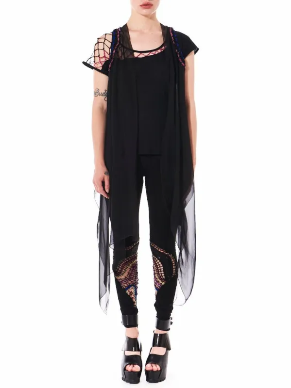 Textural Knit Cardigan with Tulle Draping (W16-A S3 BLACK/MULTI) sold by lorenzo