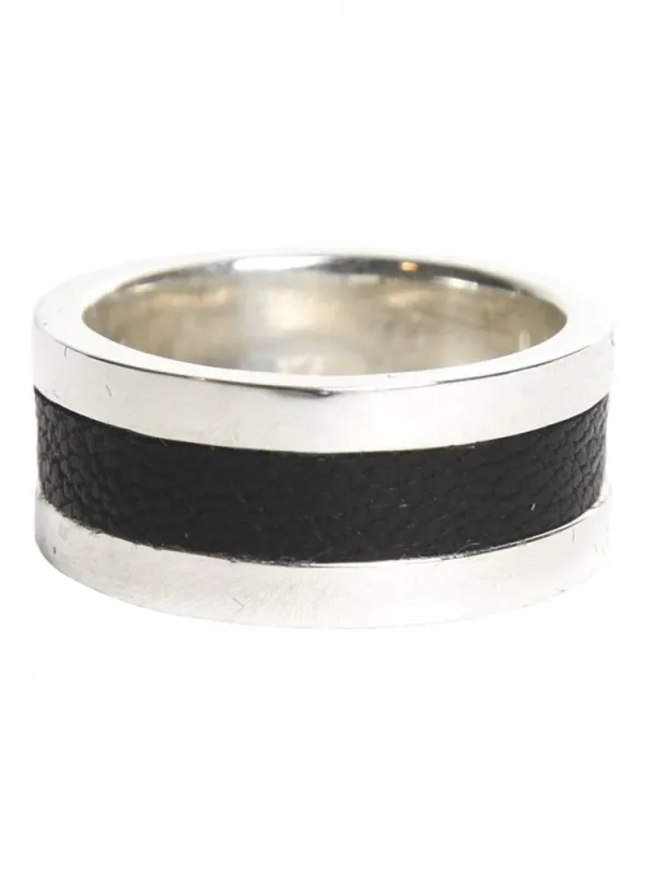Leather Inset Ring (LEATHER IN RING SILVER/BLACK) sold by lorenzo