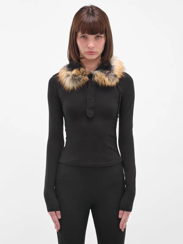 Black Fur Trim Polo Shirt (115104711501-BLACK) made by Ottolinger