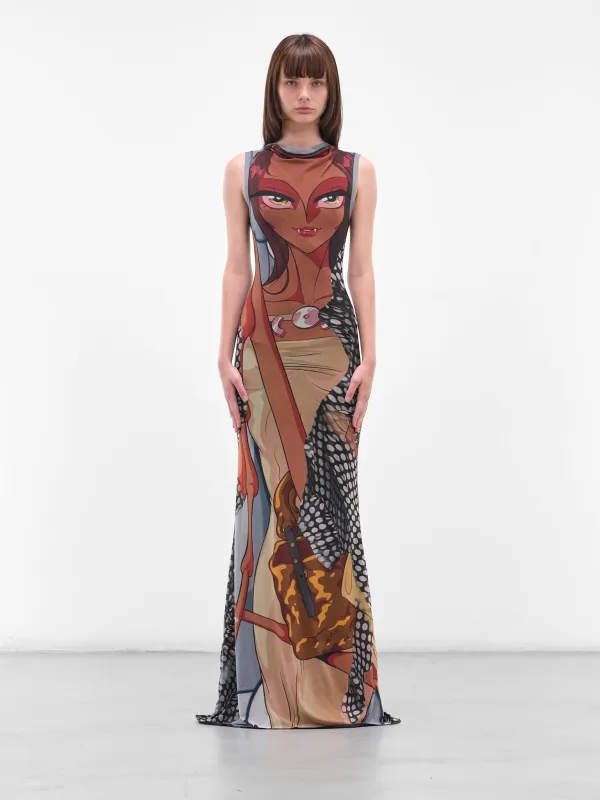 Anime Graphic Print Maxi Dress (10150030104-PRINT-GREY) sold by lorenzo