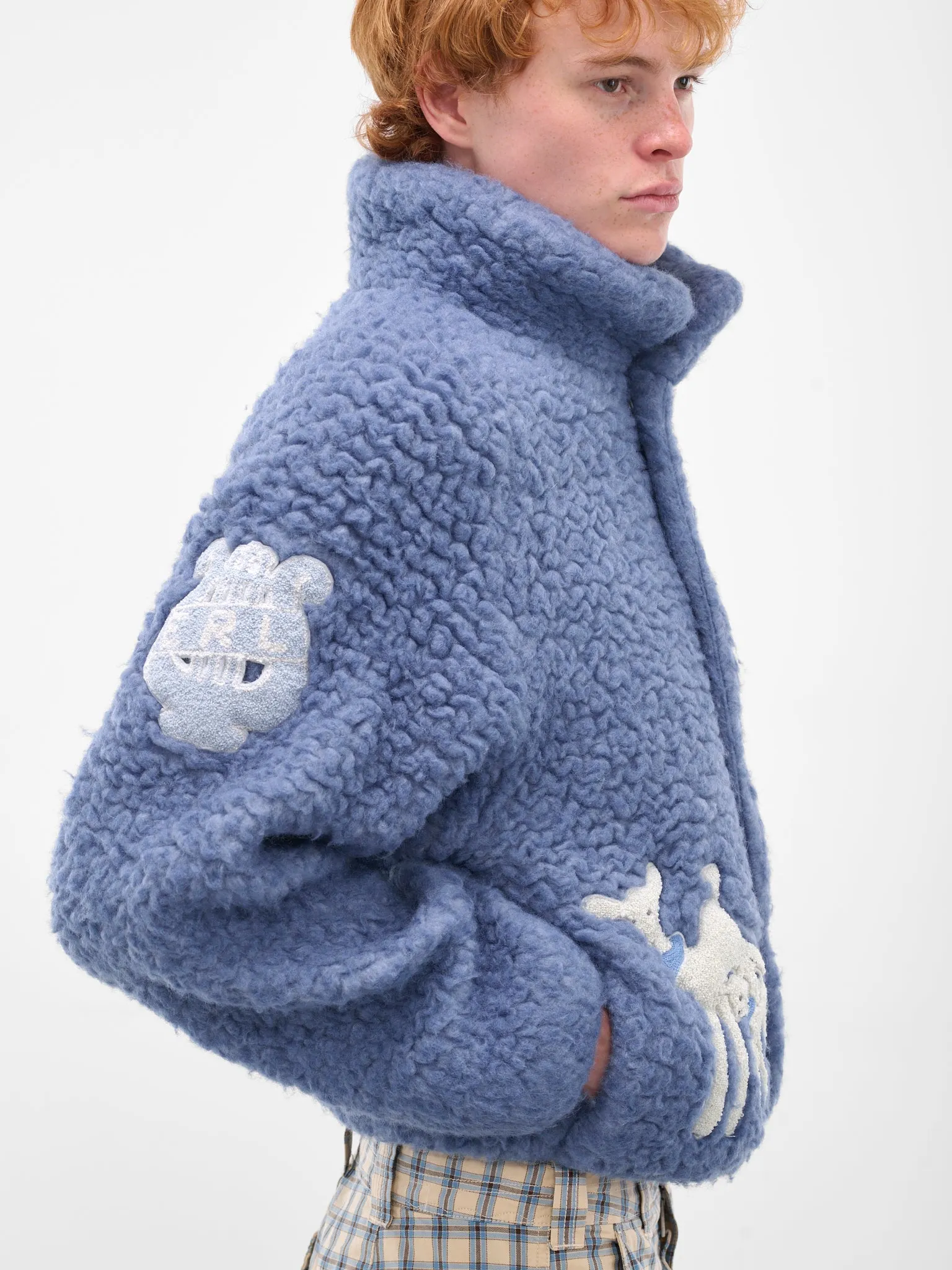 Blue Oversized Varsity Shearling Jacket (ERL11J004-BLUE) sold by lorenzo product image thumbnail 5