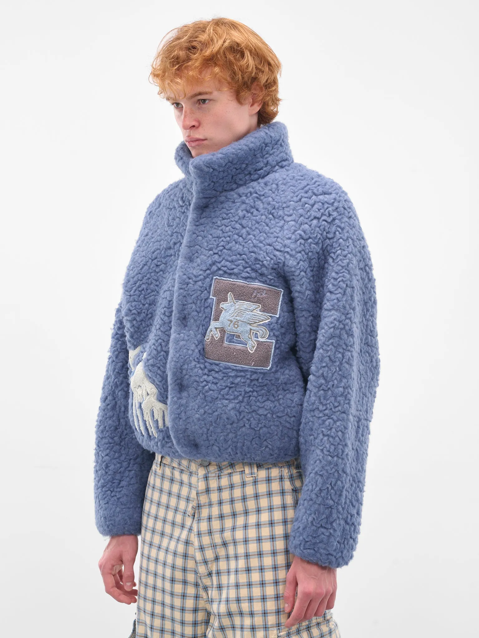 Blue Oversized Varsity Shearling Jacket (ERL11J004-BLUE) sold by lorenzo product image thumbnail 2
