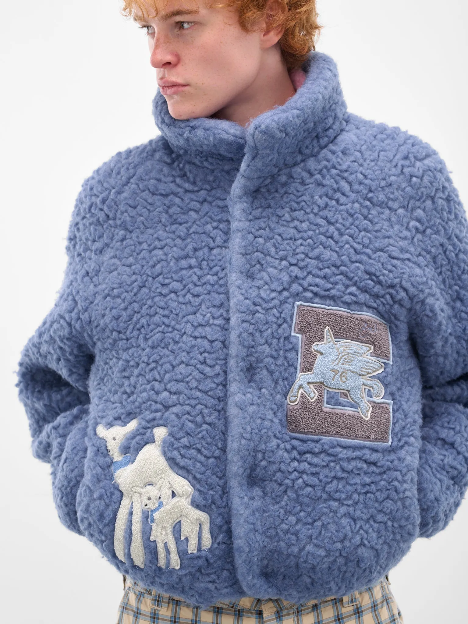 Blue Oversized Varsity Shearling Jacket (ERL11J004-BLUE) sold by lorenzo product image thumbnail 4