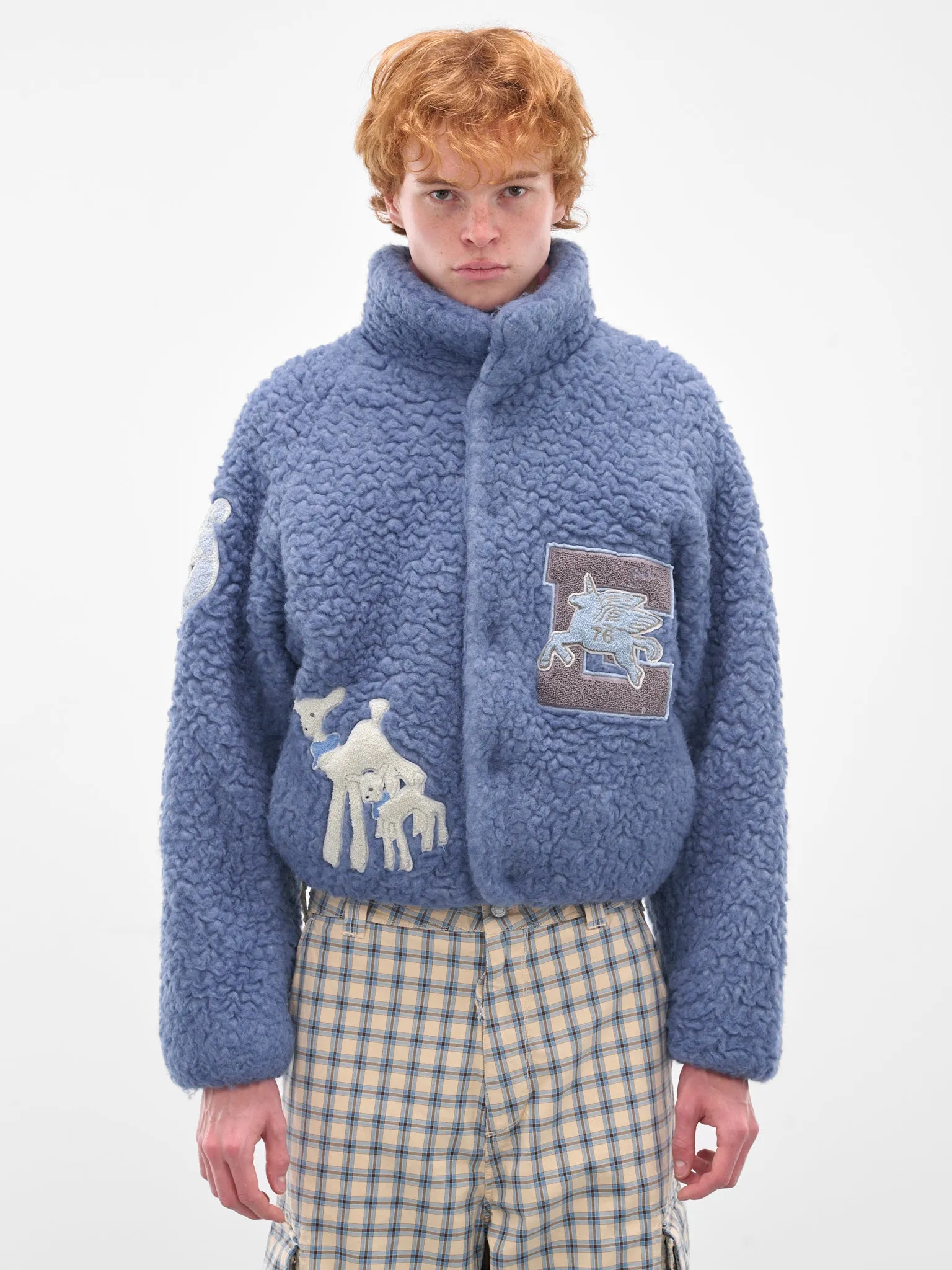 Blue Oversized Varsity Shearling Jacket (ERL11J004-BLUE) sold by lorenzo