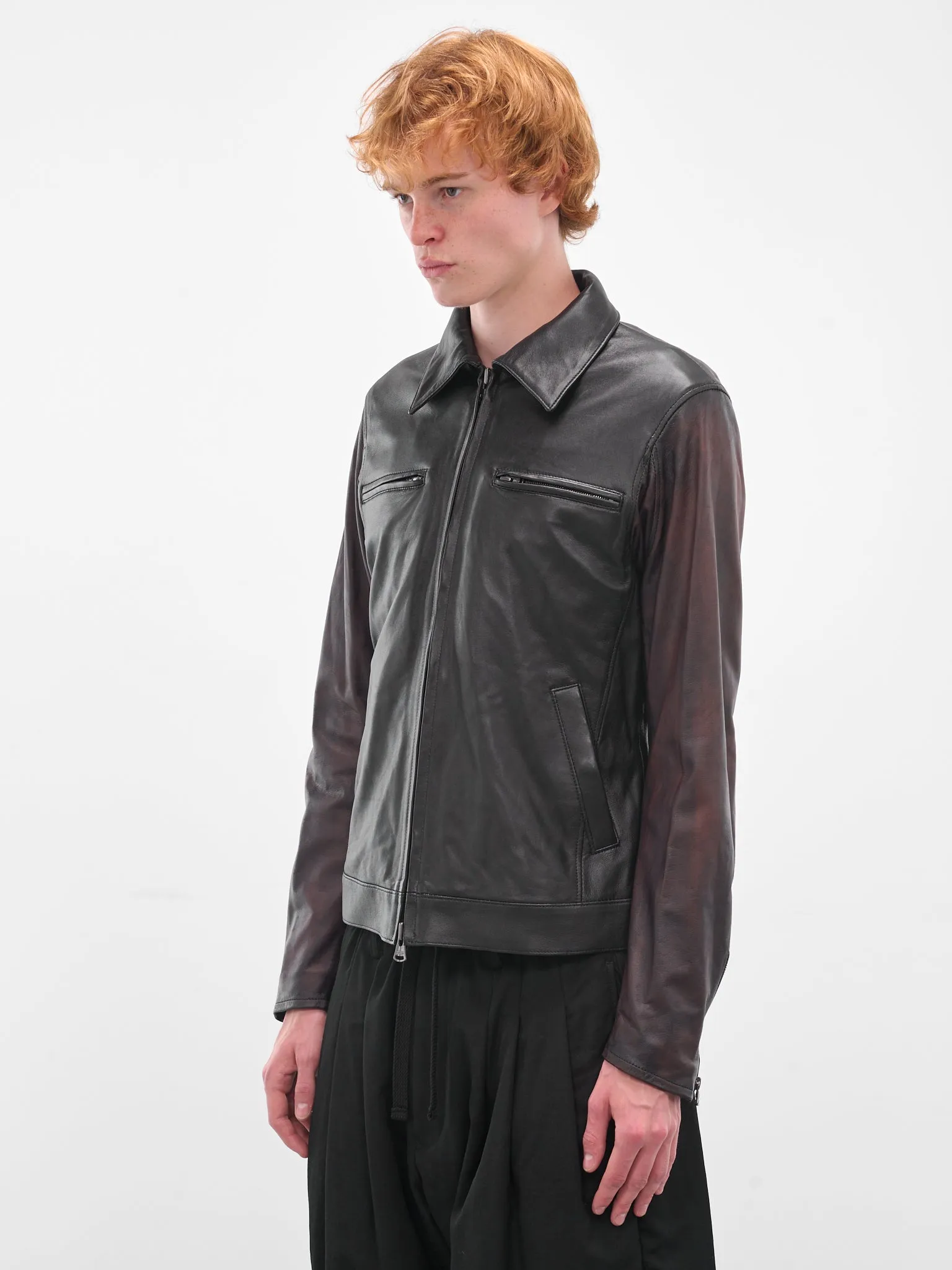Black Leather Zip Jacket (HL-Y97-701-BLACK) sold by lorenzo product image thumbnail 2