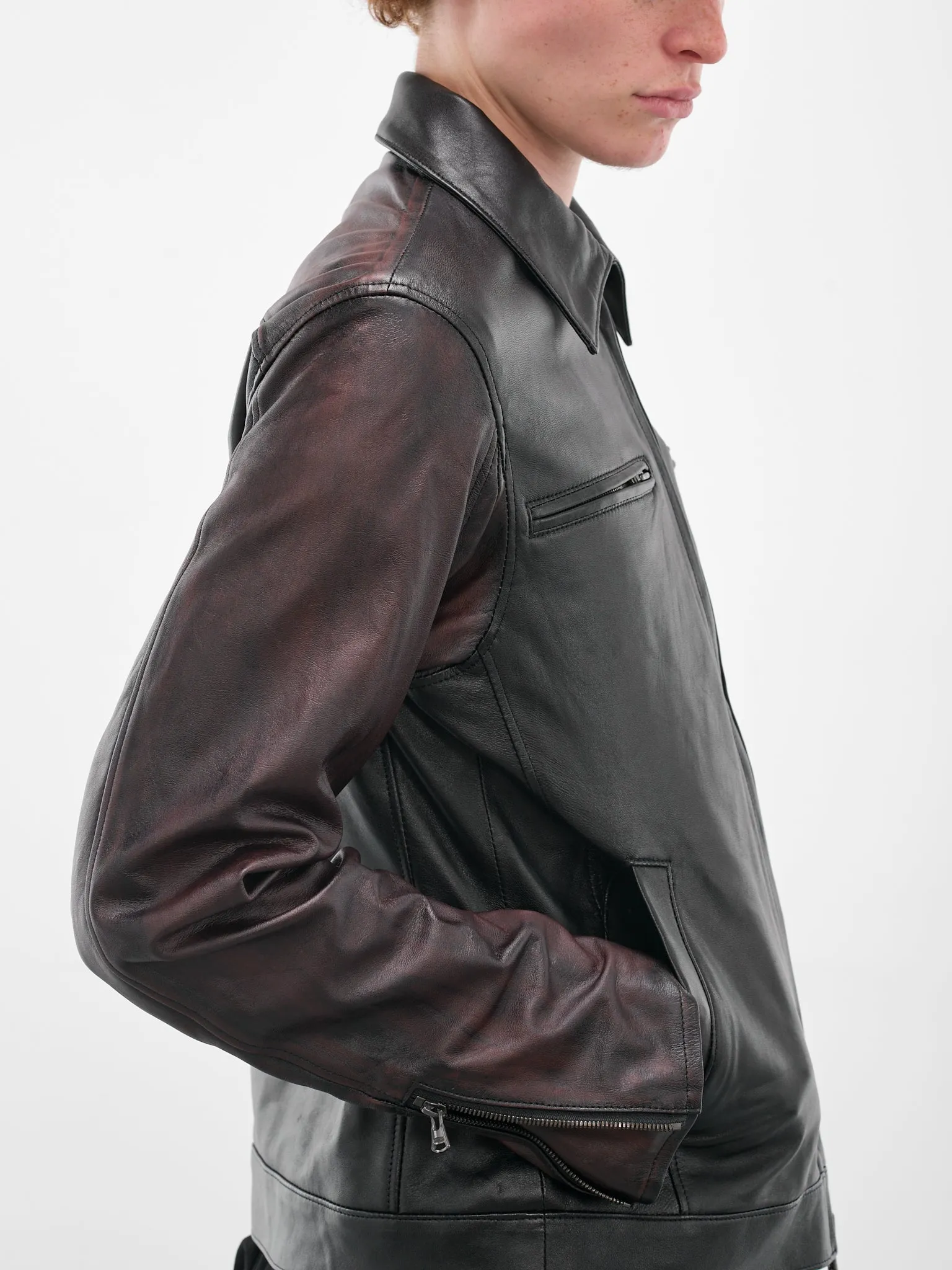 Black Leather Zip Jacket (HL-Y97-701-BLACK) sold by lorenzo product image thumbnail 5