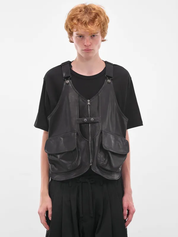 Black Technical Layered Zip Vest (HL-V98-705-BLACK) made by Yohji Yamamoto