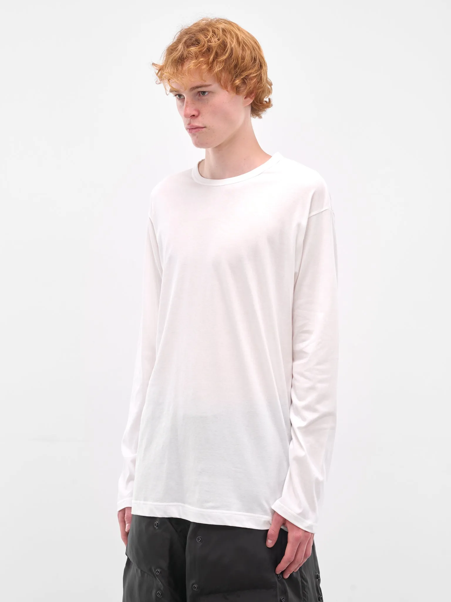 White Crewneck Long Sleeve Tee (HL-T03-070-OFF-WHITE) sold by lorenzo product image thumbnail 2